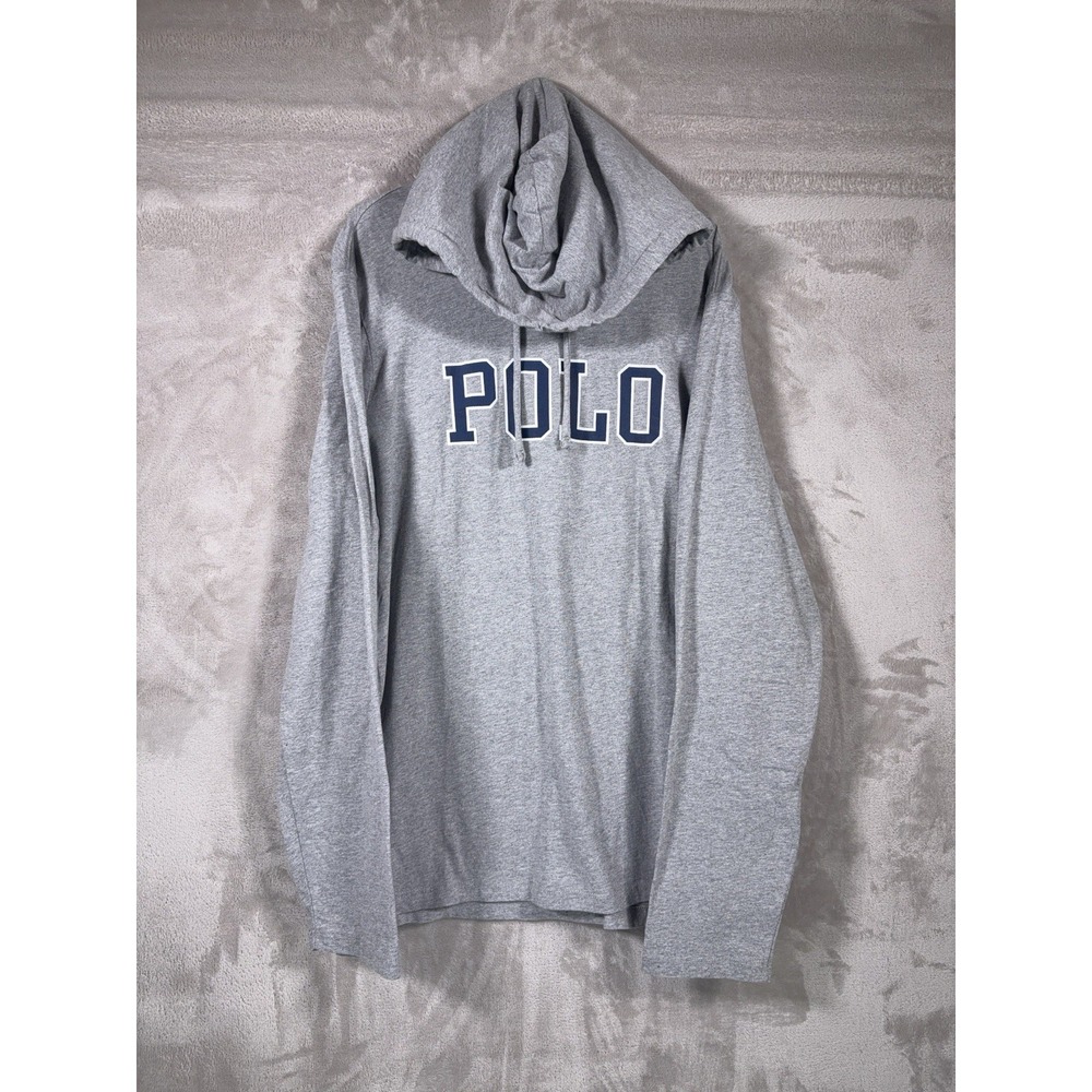 Polo Ralph Lauren Hoodie Mens Large Gray Lightweight Jersey Hooded T Shirt